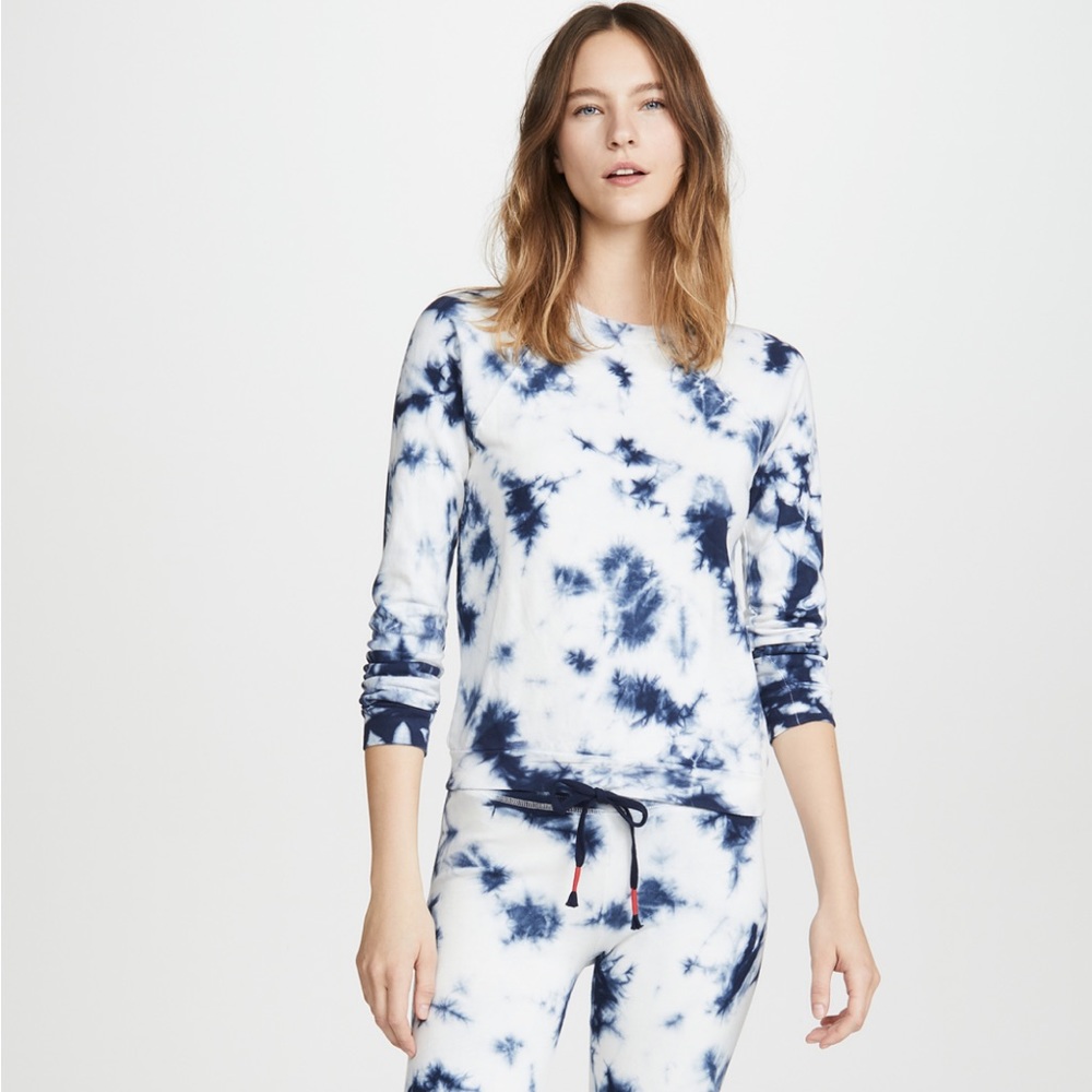 PJ Salvage blue and white tie dye crew neck sweatshirt